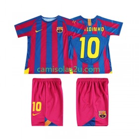 Camisolas de futebol FC Barcelona RONALDINHO 10 Champions League 2006 Retro Criança Equipamento Principal 2005 Manga Curta